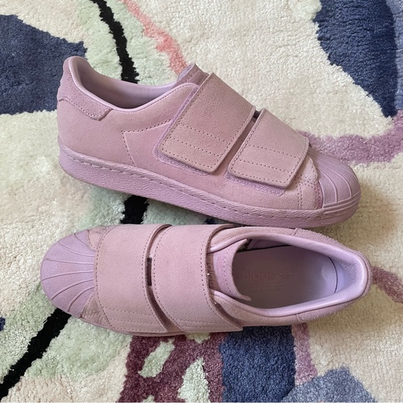 Adidas Superstar suede sneakers velcro straps clear lilac purple B28043 size 6 - Picture 2 of 10